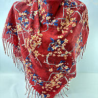 Нежный мягкий женский платок с цветочным принтом. Натуральный демисезонный турецкий платок из вискозы Бордовый