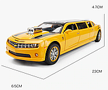 Модель автомобіля Chevrolet Camaro подовжена жовта, модель високої якості 1:32 зі сплаву, музика та світло, фото 3