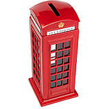 Металева скарбничка для грошей RESTEQ червона англійська телефонна будка. Скарбничка-телефонна будка 140x60x60мм, фото 3