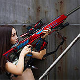 Іграшкова снайперська гвинтівка із лазерним прицілом. Снайперська гвинтівка для дитини. Снайперська гвинтівка червоного кольору, фото 6