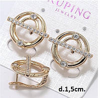 Сережки Xuping Jewelry круг с белыми камнями из медицинского сплава 1,5 см