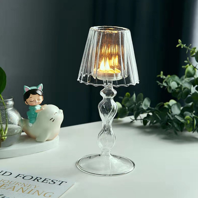 Свічник лампа RESTEQ 80*185 мм. Свічник у формі лампи. Настільна лампа-свічник. Скляний свічник
