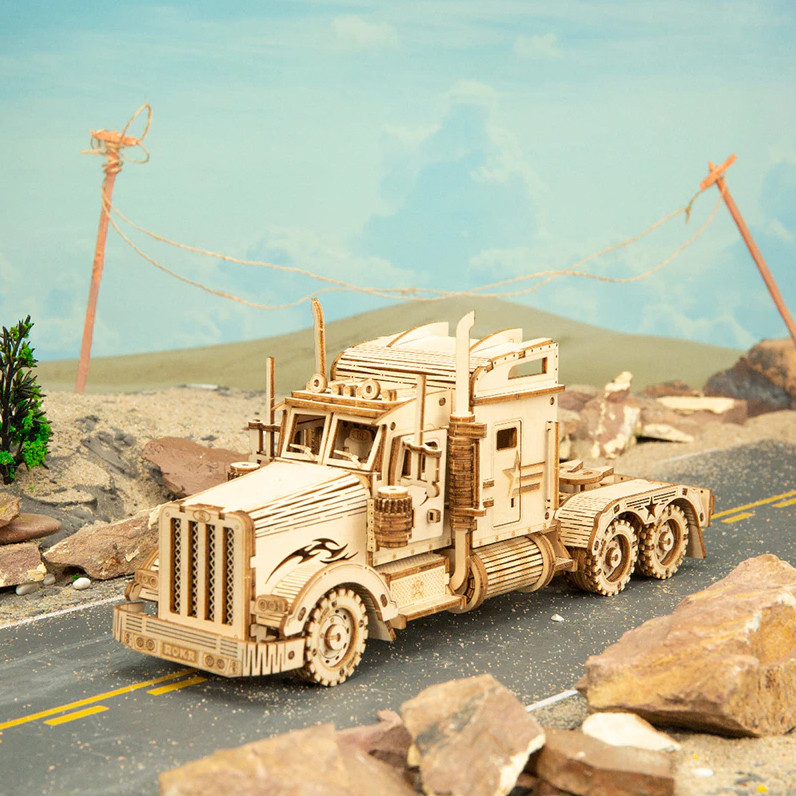 Дерев&#39;яний конструктор Robotime 3D Вантажівка 286 деталей. Дерев&#39;яна збірна 3D модель вантажівки 224х74х100 см