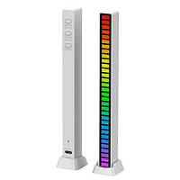 Світлодіодний USB RGB світильник із мікрофоном. LED світильник "Рівні музики", 32 світлодіоди 5V, 18 см. Аудіо рівень білий