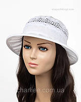 Летняя женская шляпа УС с кружевом(лен, коттон, прошва) Шляпа Ус белая кружево
