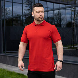 Мужская футболка Поло красная на весну-лето из хлопка однотонная с коротким рукавом стильная комфортная