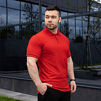 Мужская футболка Поло красная на весну-лето из хлопка однотонная с коротким рукавом стильная комфортная M