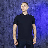 Мужская футболка поло весна-лето темно синего цвета с коротким рукавом хлопковая стильная молодежная для парня M