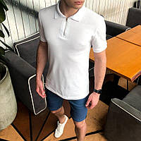 Мужские футболки Polo поло белого цвета короткий рукав стильные классические однотонные повседневные на парня L