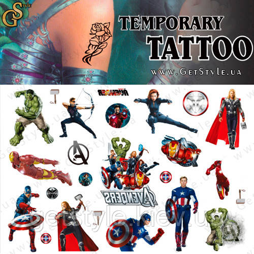 Дитячі татуювання Марвел Marvel Tattoo Set, фото 1