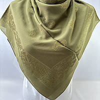 Натуральный шифоновый женский классический платок. Турецкий шелковый изысканный платок на голову Оливковый