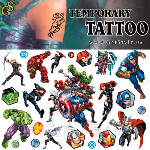 Дитячі татуювання Марвел Marvel Tattoo Set, фото 1