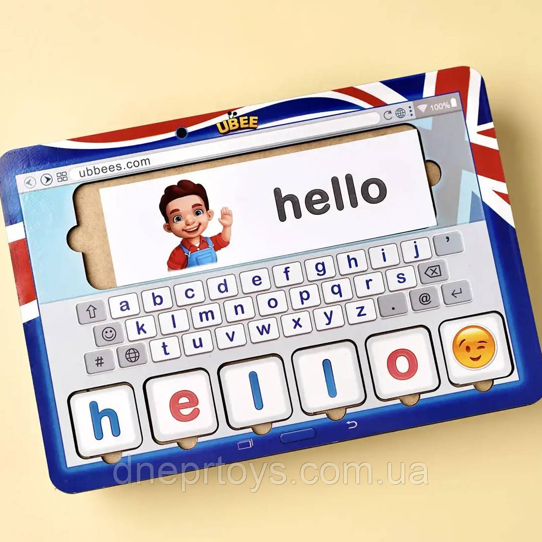 Розвиваючий дитячий планшет для читання англійська мова Ubumblebees дерево 3+ кор 23*16*5см (ПСД254), фото 1