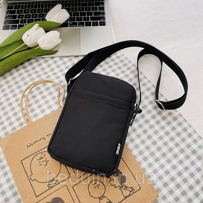 Компактна унісекс-сумка через плече крос-боді "maksi-bag" барсетка — чорна AUSHAL