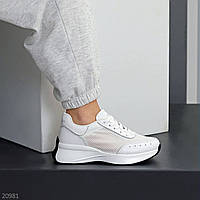 Женские кожаные кроссовки с сеткой Белые "Gem"