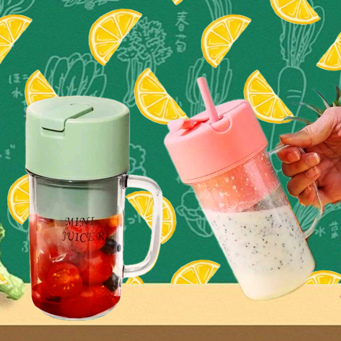 Портативний блендер FRESH JUICE мініблендер для смузі для соку зручний переносний блендер чашка з трубочкою
