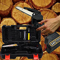 Ланцюгова пила Supretto в кейсі акумуляторна міні 4 дюйми на 2 акумулятори для обрізання дерев і розпилювання дров