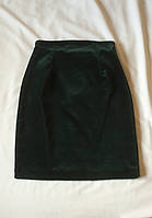 Темно зеленая велюровая винтажная юбка карандаш миди Laura Ashley, размер M