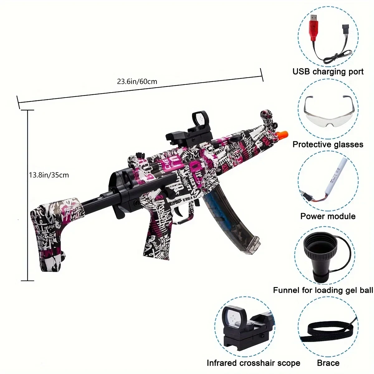 Іграшковий пластиковий автомат МР5К з акумулятором стріляє гідрогелевими орбізами та єва кулями