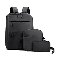 Мужской рюкзак молодежный плотный вместительный для Ноутбука городской повседневный 3в1 USB Jingpin черный