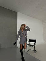 Костюм двойка женский, юбка шорты на высокой посадке и укороченный пиджак, костюмка серый, 44/46