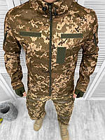 Демисезонная тактическая куртка пиксель SoftShell на флисе, военная водоотталкивающая куртка с капюшоном зсу