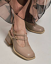 Босоніжки на підборах Lottini 53461 37 темно-бежевий шкіра