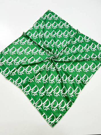 Шовкова брендова хустка Dior 90*90 см зелена ручна обробка краю, фото 2
