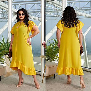 Жіноча жовта літня сукня міді вільного крою батал