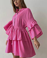Женское легкое летнее красивое нарядное нежное льняное короткое пышное платье (4 цвета)