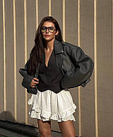Женская стильная романтичная легкая красивая трендовая модная короткая юбка с рюшами (белый , черный)