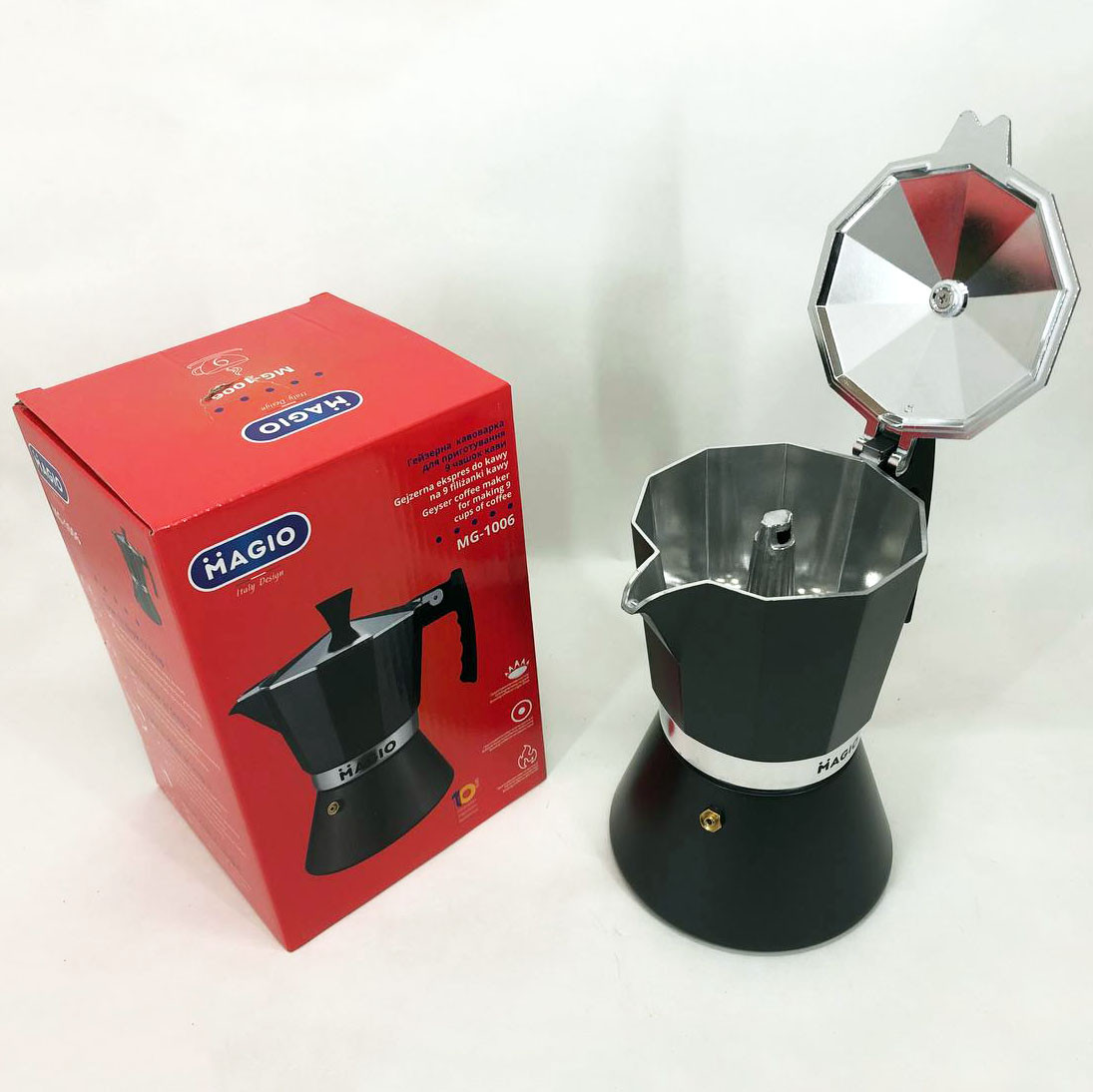 MT Гейзерная кофеварка Magio MG-1006, кофеварка для индукционной плиты, гейзер для кофе - фото 2 - id-p2173629737