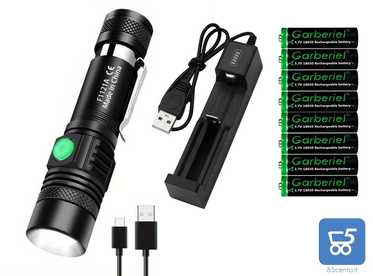 USB-C Перезаряджається тактичний ліхтарик Zoom Телескопічний зарядний пристрій + 8 батарей, фото 1