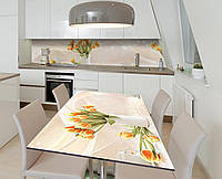 Наклейка 3Д виниловая на стол Zatarga «Оранжевый тюльпан» 600х1200 мм для домов, квартир, сто KC, код: 6443291
