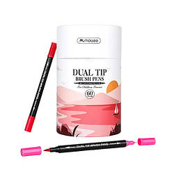 Двухсторонние акварельные маркеры-линеры для скетчинга 60 шт