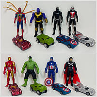 Набор героев Супергерои, 2 вида, фигурка 12 см, подвижные детали, машинки 4 шт, 4 шт в коробке