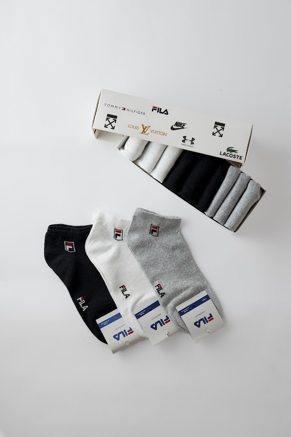 Чоловічі шкарпетки для спорту Шкарпетки Fila з логотипом Спортивні шкарпетки філа з потрійними смугами