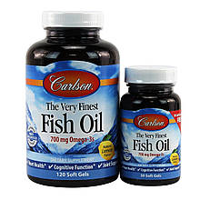 Риб'ячий жир, The Very Finest Fish Oil, Carlson, смак лимона, 700 мг, 120 + 30 гелевих капсул