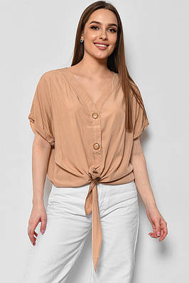 Блуза жіноча напівбатальна з коротким рукавом  бежевого кольору 176178T Безкоштовна доставка