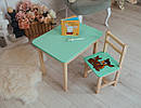 Дитячий стіл  із шухлядою і стілець м'ятний із зображенням оленя. Для гри, навчання, малювання., фото 8
