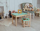 Дитячий стіл  із шухлядою і стілець м'ятний із зображенням оленя. Для гри, навчання, малювання., фото 10