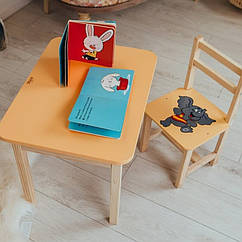 Стіл із шухлядою і стілець. дитячий жовтий слоник. Для гри,навчання, малювання.