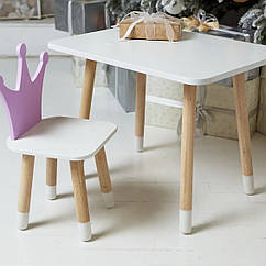 Прямокутний стіл і стільчик дитячий корона фіолетова. Столик для уроків, ігор, їжі.