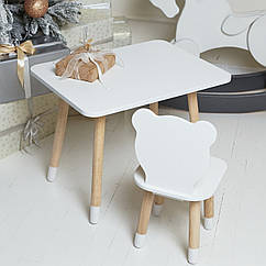 Дитячий прямокутний стіл і стільчик білосніжний ведмежа.Столик білий дитячий