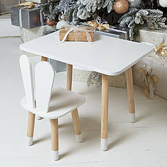 Прямокутний стіл та стіл дитячий білосніжний зайчик. Білий дитячий столик