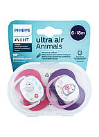 Силиконовая пустышка для девочек Philips Avent ultra air scf080 08 animal 6-18 мес 2 шт (8710 PZ, код: 7750751
