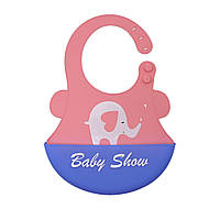 Силиконовый слюнявчик с карманом Kiddy Baby show слоник Розовый PZ, код: 7920763