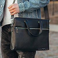 Мужская деловая кожаная сумка-портфель SK 72421 черная