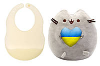 Мягкая игрушка Pusheen cat ST с сердцем и Полупрозрачный силиконовый слюнявчик Бежевый (n-105 HH, код: 8298252