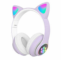 Беспроводные Bluetooth наушники с ушками Cat Ear VZV-23M 7805 LED Фиолетовые QT, код: 8397227